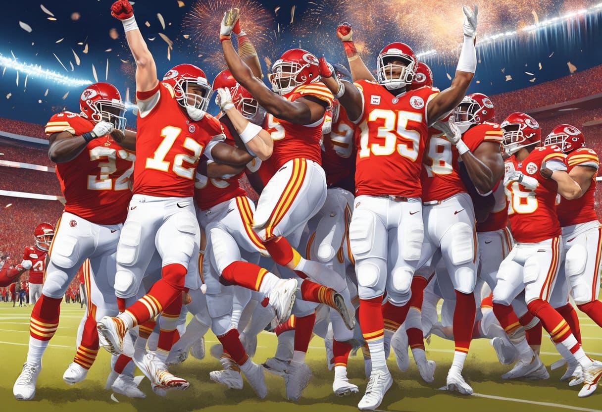 The Kansas City Chiefs celebrate their Super Bowl victory over the 49ers in a jubilant stadium in Las Vegas