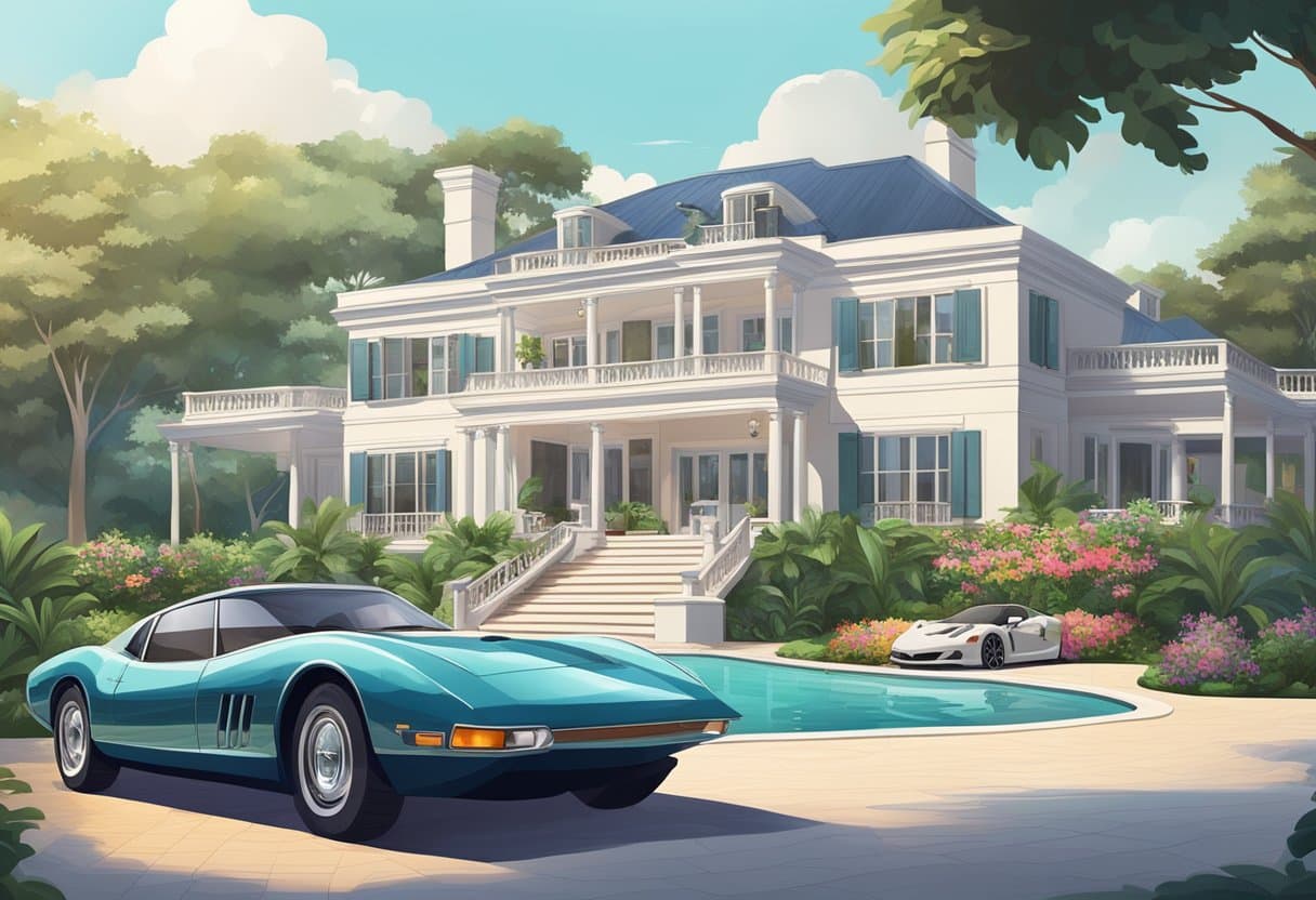 Dieter Bohlen's wealth grows with TV engagements. Show him surrounded by TV screens and piles of money